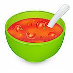 Tomato Soup In Green Plate, Isolated On White Background, Vector Illustration
