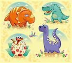 Group of funny dinosaurs. Cartoon and vector isolated characters on background