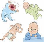 cartoon illustration of cute little babies set