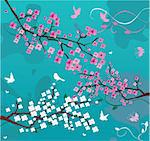 vector illustration of floral branches with birds and butterflies