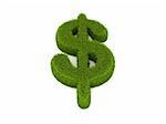 3D rendering of a green dollar sign covered in grass