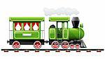 green retro locomotive with coach vector illustration isolated on white background