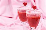 Fresh strawberry drink in wine glasses. Shallow dof