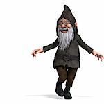 cute and funny cartoon garden gnome.3D rendering with clipping path and shadow over white