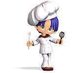 cute and funny cartoon cook. 3D rendering with clipping path and shadow over white