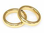 Two 3d gold wedding rings. Objects over white