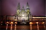 A night shot of a mysterious cathedral in Santiago de Compostella, Spain taken in February 2011