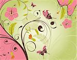 Decorative Floral frame with butterfly, vector illustration