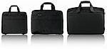 Three black laptop bags isolated on white background