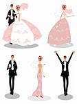 Group wedding people  Bride and groom icons set isolated on white