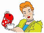Retro Housewife vintage vector symbol with cup & teapot