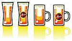 Beer; 4 Objects on white background, with fake label, Ornate beer mug isolated on a white background. Digital illustration