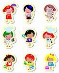 Happy kids icons sticker set cook study relax play