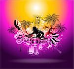 Tropical Music Party Disco Flyer with Sunset Magic lights