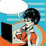 Popart Business woman  Illustration of business woman in office working with computer 1