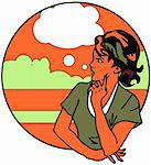 Cute Retro Gal Looking and think speak Popart Clipart
