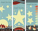 Three Christmas banners with xmas eve, stars and snow