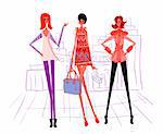 3 cartoon girl, modern woman vector illustration