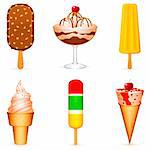 Set of 6 ice creams.