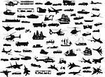 big collection of transportation silhouette - vector