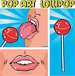 Woman eating lollipop. Licking. Lips