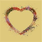 Vintage heart shaped color inks stains on blue background. EPS 8 vector file included