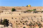 View from the Mount of Olives to Walls of the Old City of Jerusalem and the Dome of the Rock