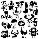 Collection of cartoon funny monsters silhouettes