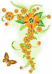 Decorative Floral border with butterfly, vector illustration