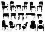 chairs and tables, antique furniture, vector illustration