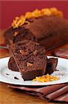 Chocolate cake with candied orange peel. Shallow dof