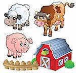 Collection of various farm animals - vector illustration.