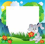 Spring frame with bunny and flowers - vector illustration.