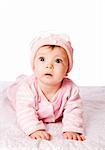 Adorable Seven month Baby girl wearing pink suite