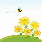 Happy flowers with bee. Vector Illustration.