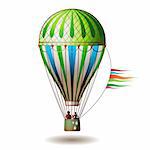 Colorful hot air balloon with silhouettes isolated on white background