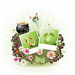 St. Patrick's Day card design. with flowers, butterflies and photos