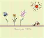 abstract images of flowers, snails and sun