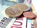 Detail of Euro money banknotes coins - European currency