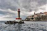 France, Corsica, Bastia, view of the port light and the town