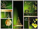 Merry Christmas and Happy New Year collection gold and green
