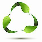 illustration of recycle symbol with leaf on isolated background