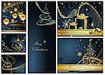 Merry Christmas and Happy New Year collection, blue and gold
