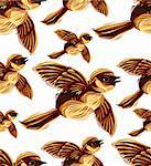 Birds migration seamless pattern. Sparrow flock graphic drawing.