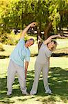 Mature couple doing their streches in the park