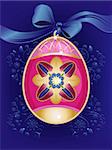 Beautiful decorated Easter egg on blue background.