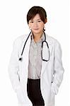 Professional Asian doctor woman, closeup portrait on white background.