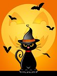 Halloween Cat wit Wtiches Hat by Jack O Lantern Moon Illustration