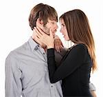 Young Caucasian couple close together before a kiss