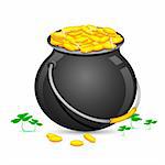 illustration of Gold Coin Pot of Saint Patrick Day with clover leaves
